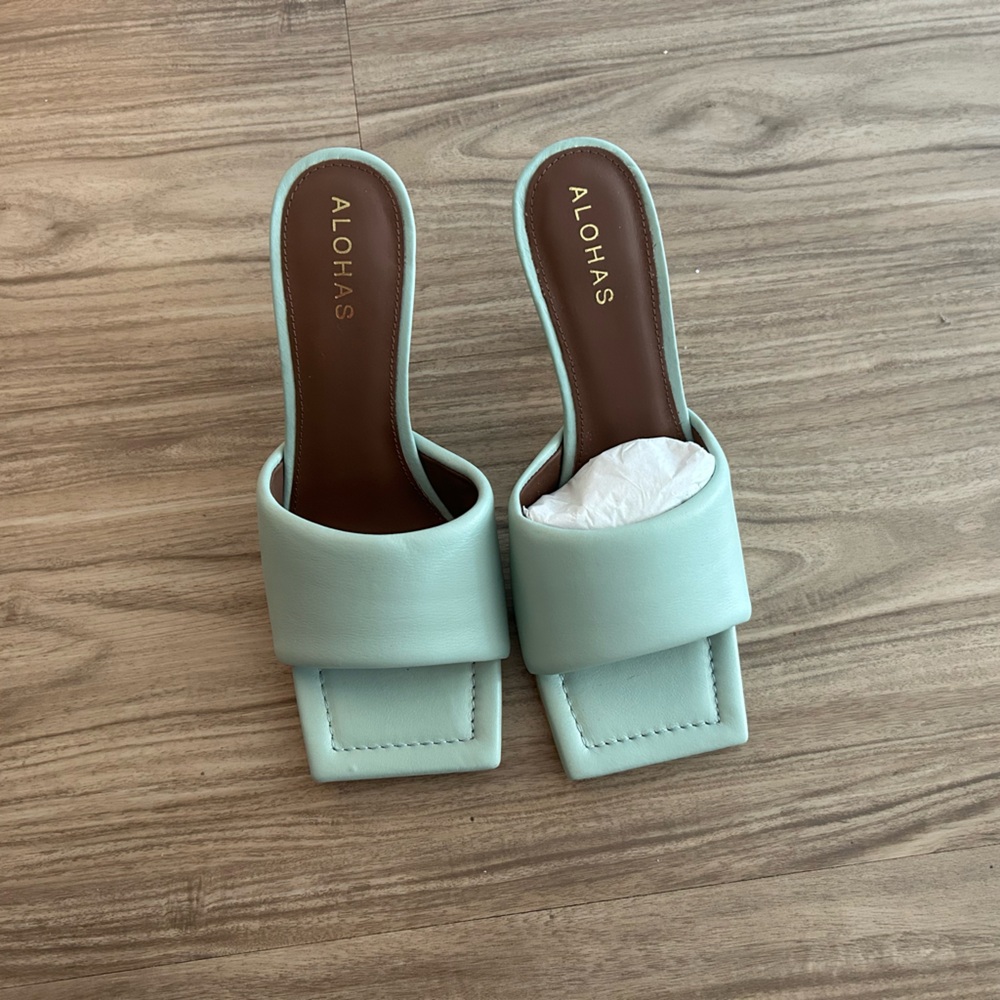 ALOHAS Mint Green leather Mules size 37.